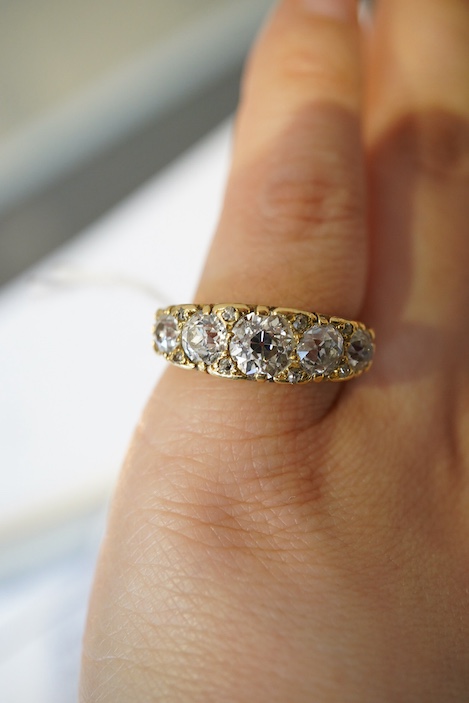 A five-stone diamond ring, circa 1900